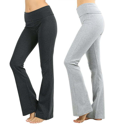 Zenana Womens & Plus Stretch Cotton Foldover Waist Bootcut Workout Yoga Pants