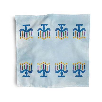 Simply Daisy 18" x 18" Blue Painted Menorah Napkins, Set of 4