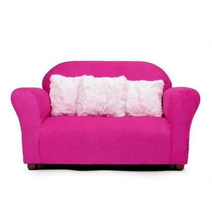 Plush Keet Childrens Sofa Hot Pink, with Pink accent pillows