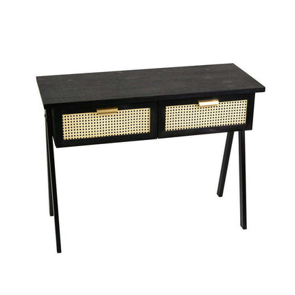 HomeView Design 2 Drawers Console Table, Rattan, Wood, Black