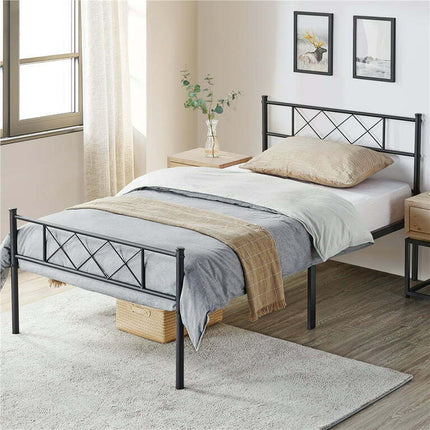 Topeakmart Metal Slatted Bed Frame with Headboard Footboard, Twin, Black
