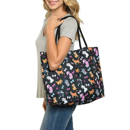 Disney Cats Tote Bag Travel Beach Carry-on Cheshire Aristocat Figaro Print Black