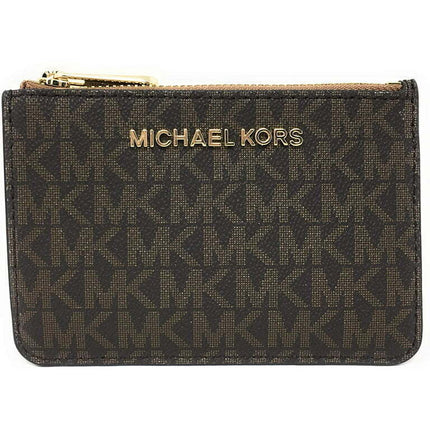 Michael Kors Jet Set Travel Coin Key Chain Card Holder Wallet Signature Brown