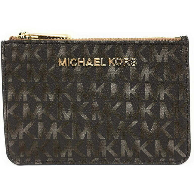 Michael Kors Jet Set Travel Coin Key Chain Card Holder Wallet Signature Brown