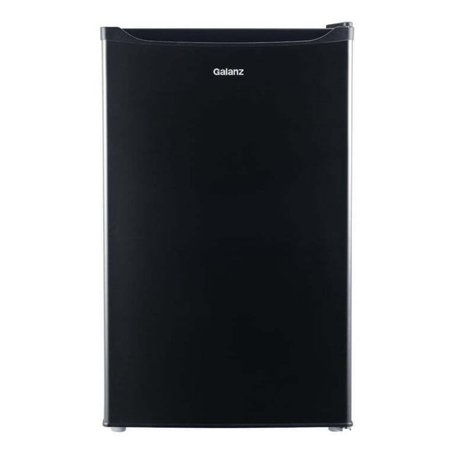 Galanz 4.3 Cu ft Single Door Mini Fridge, Black Estar, New, Width 19.92"