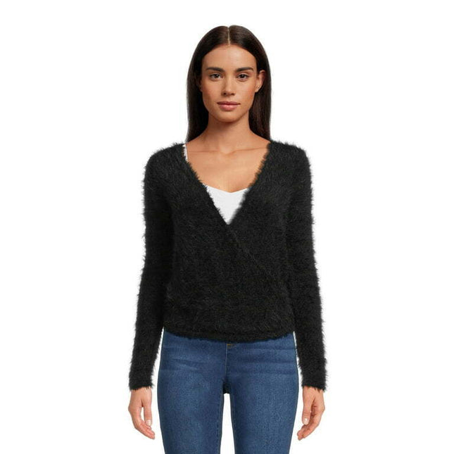 Love by Design Women's Juniors Wrap Sweater with Long Sleeves, Midweight