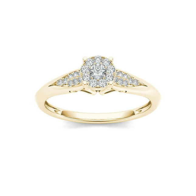 1/6Ct TDW Diamond 10K Yellow Gold Cluster Ring Engagement Ring