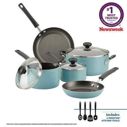 Farberware 12-Piece Easy Clean Nonstick Pots and Pans/Cookware Set, Aqua
