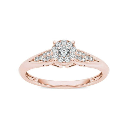 1/6Ct TDW Diamond 10K Rose Gold Cluster Ring Engagement Ring