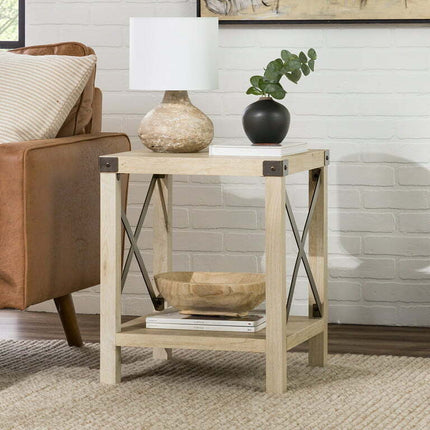 Woven Paths Magnolia Metal X End Table, White Oak