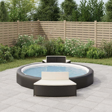 Walmeck Spa Benches with Cushions 2 pcs Black Poly Rattan