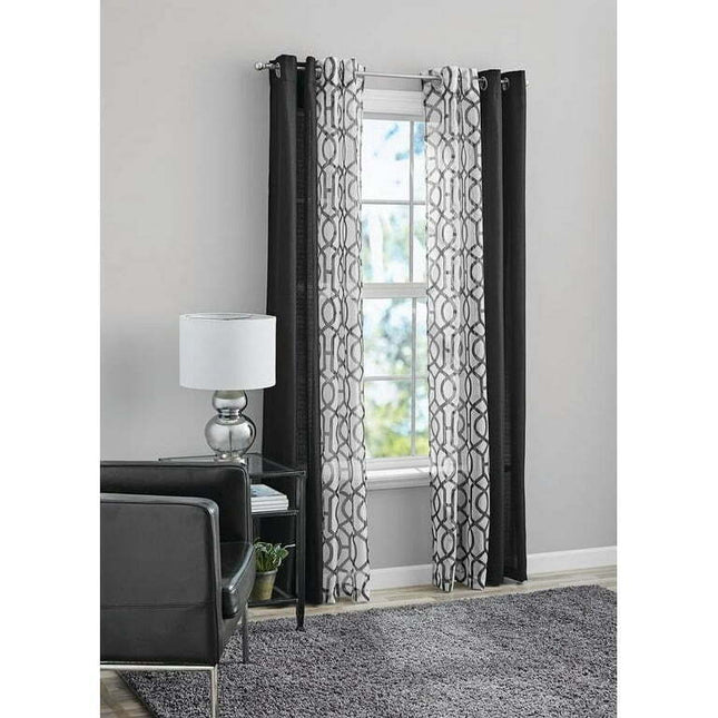 Mainstays Kingwood 4 Piece Curtain Set, 27.5x84, Black