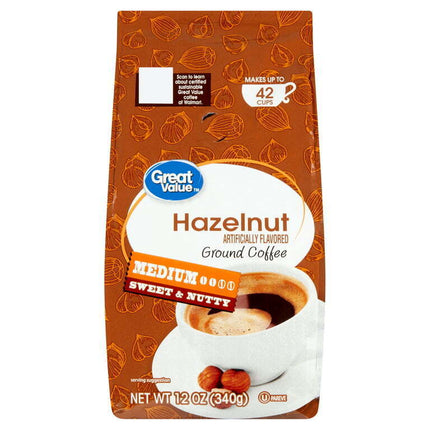 Great Value Hazelnut Medium Roast Ground Coffee, 12 Oz, Bag