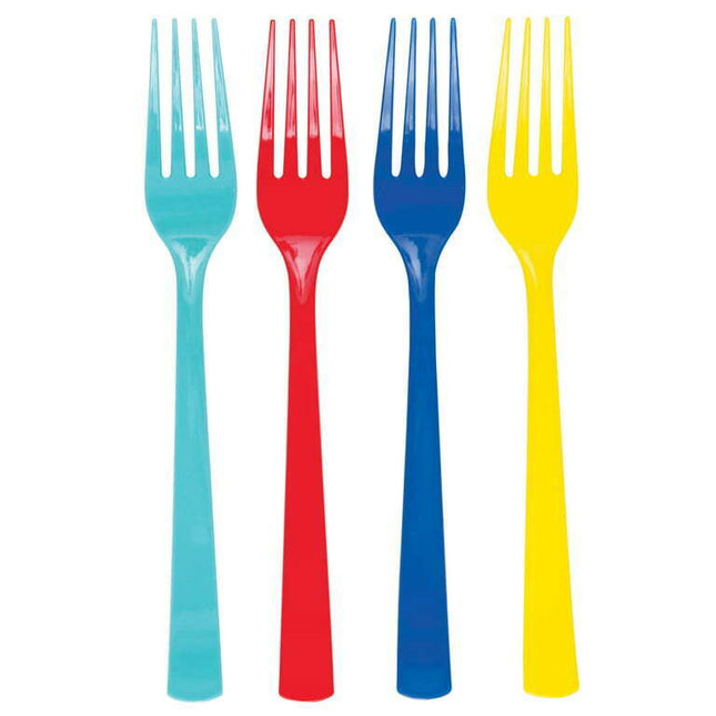 Way to Celebrate! Assorted Color Plastic Forks, 24pcs