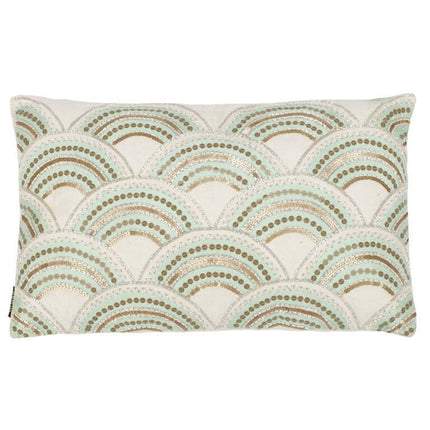 SAFAVIEH Kadri Rainbow Textured Plush Pillow, 12" x 20", Beige/Teal/Gold