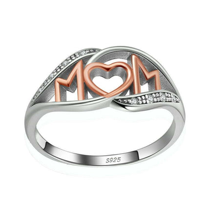 Mom Heart Ring White and Rose Gold Sterling Silver Womens Ginger Lyne Collection