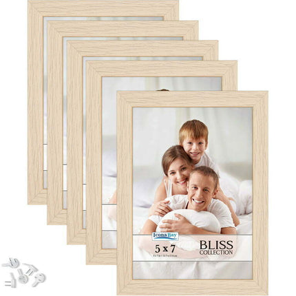 Icona Bay 5x7 Light Oak Picture Frames, 5 Pack, Bliss Tabletop Frames