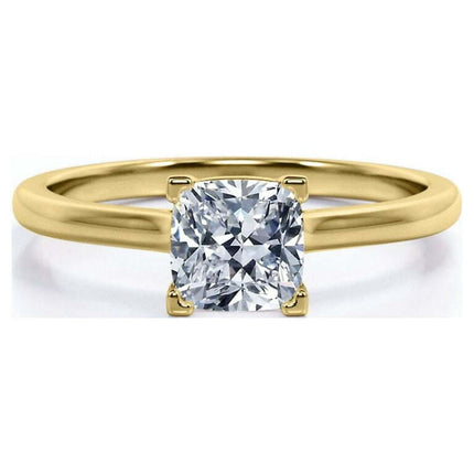 1 Carat Cushion cut Moissanite Solitaire Engagement Ring in 10k Yellow Gold