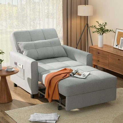 Sofa Beds Chair 3 in 1, Convertible Chair Single Bed,Grey
