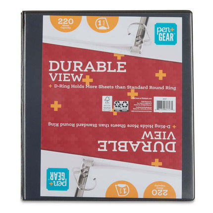 Pen+Gear 3-Ring Durable View Binder, 1 inch Slanted D-Binder Rings, Black