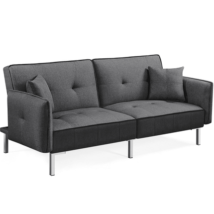 Alden Design Fabric Covered Futon Sofa Bed with Adjustable Backrest, Dark Gray