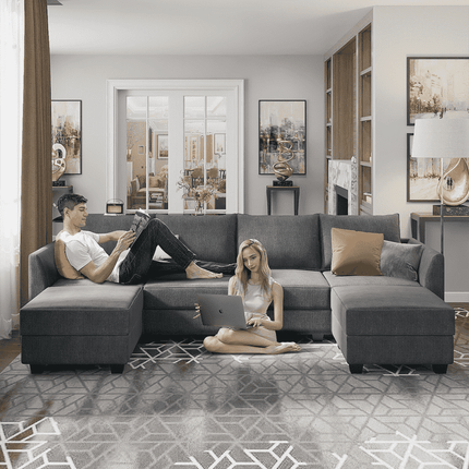 Honbay Sectional Sofas, Bluish Grey Wood