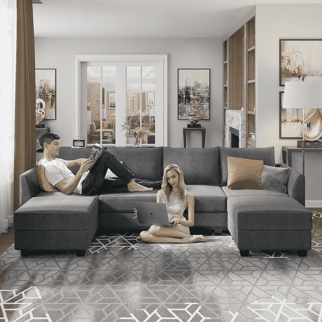 Honbay Sectional Sofas, Bluish Grey Wood
