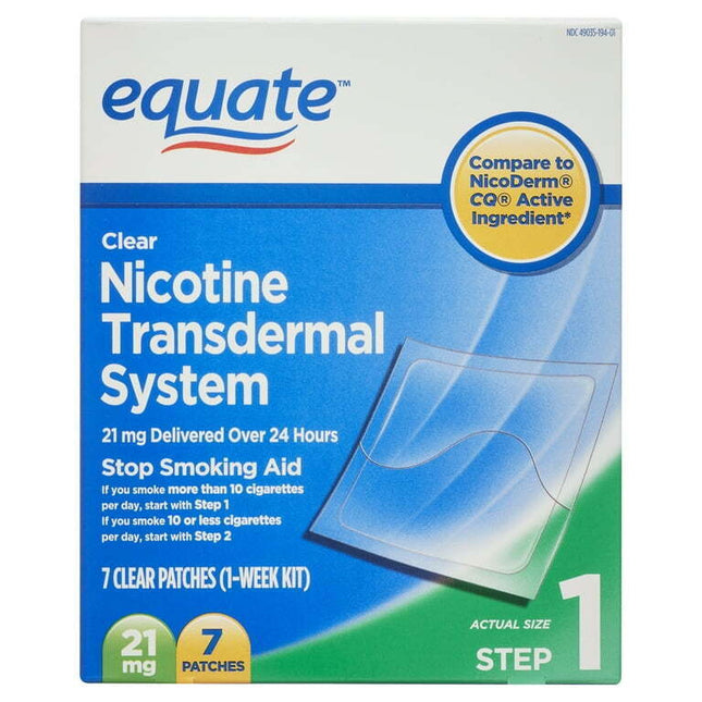 Equate Nicotine Transdermal System Patches, Step 1, 21 mg, 7 Count