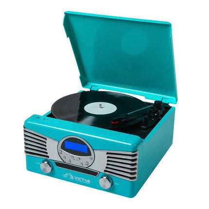 VICTOR Diner 7-in-1 Turntable Music Center, Turquoise (VHRP-1400-TQ)