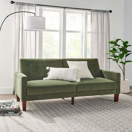 Better Homes & Gardens Porter Fabric Tufted Futon, Green Velvet