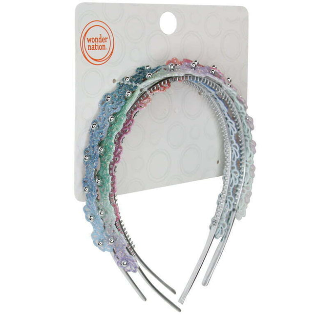 Wonder Nation Kids Ombre Glitter Flower Headband Set, 3-Piece