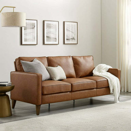Hillsdale Jianna Faux Leather Sofa, Saddle Brown