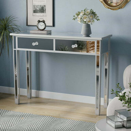 Mirrored Console Table Desk with 2 Drawers for Entryway,Hallway,Silver