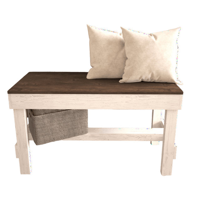 Woven Paths Reclaimed Wood Entryway Bench, Dark Brown & White