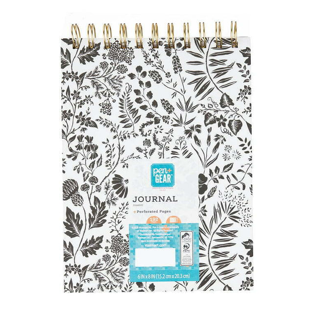 Pen + Gear Top Spiral Notebook Black White Floral