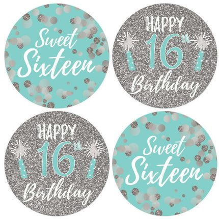 Distinctivs Silver and Blue Sweet 16 Birthday Party Favor Labels, 40 Stickers