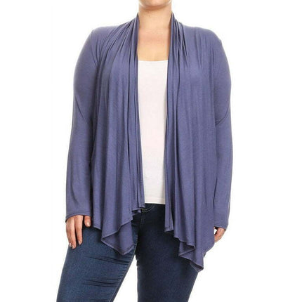 Women's Plus Size Casual Drape Open Front Cardigan Long Sleeve Made in USA