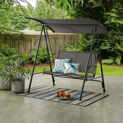 Mainstays Albany Lane 2-Seat Steel Canopy Porch Swing, Black/Gray