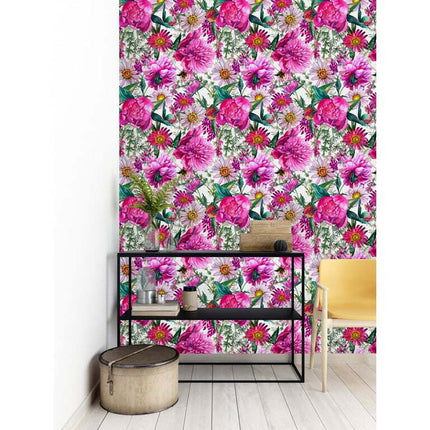 Peony and Daisy Flowers Peel and Stick Wallpaper 25"W x 125"H