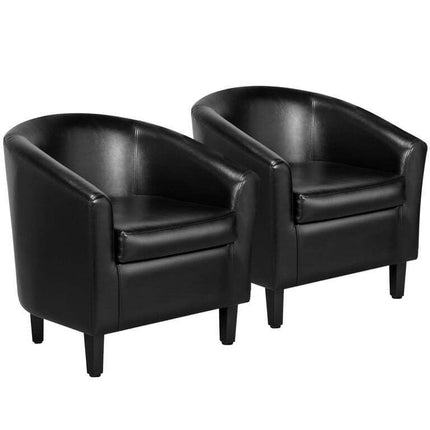 Easyfashion Faux Leather Barrel Accent Chair, Set of 2, Black
