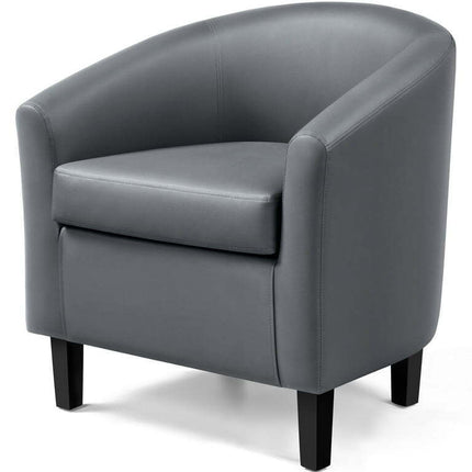 Easyfashion Faux Leather Barrel Accent Chair, Dark Gray