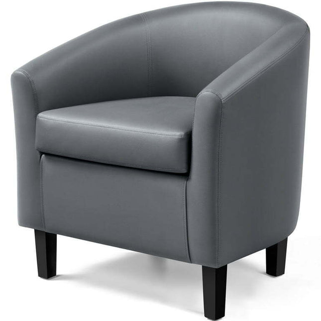 Easyfashion Faux Leather Barrel Accent Chair, Dark Gray