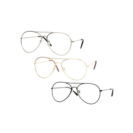 Gravity Shades Clear Lens Aviator Sunglasses, Black/Gold/Silver