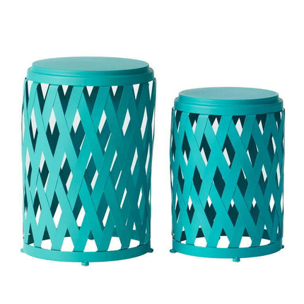 Tilla Outdoor Small and Large Iron Side Table Set, Matte Teal