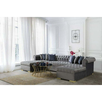Bianco Velvet Gray Double Chaise Sectional