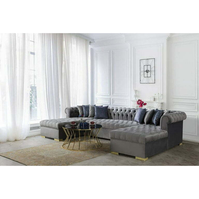 Bianco Velvet Gray Double Chaise Sectional