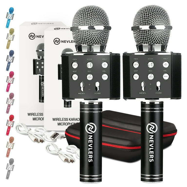 Nevlers Black Bluetooth Microphones | 2-Pack |Great for Outdoor Karaoke Parties