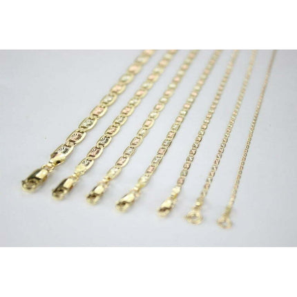 Authentic 10K Yellow White Rose Gold Tri-Color Valentino Chain 1.5-6mm&16"-30"