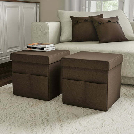 Somerest Home 2 Pack Square Foldable Storage Ottoman, Brown