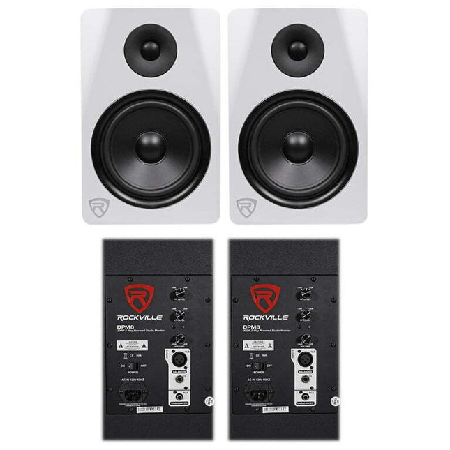 (2) Rockville DPM8W Dual Powered 8" 600 Watt Active Studio Monitor Speakers